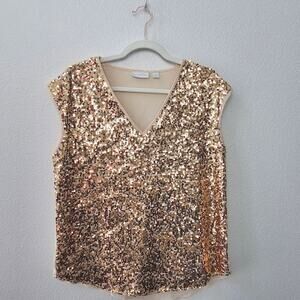 New York & Company Sequin Gold Blouse- Women's Small